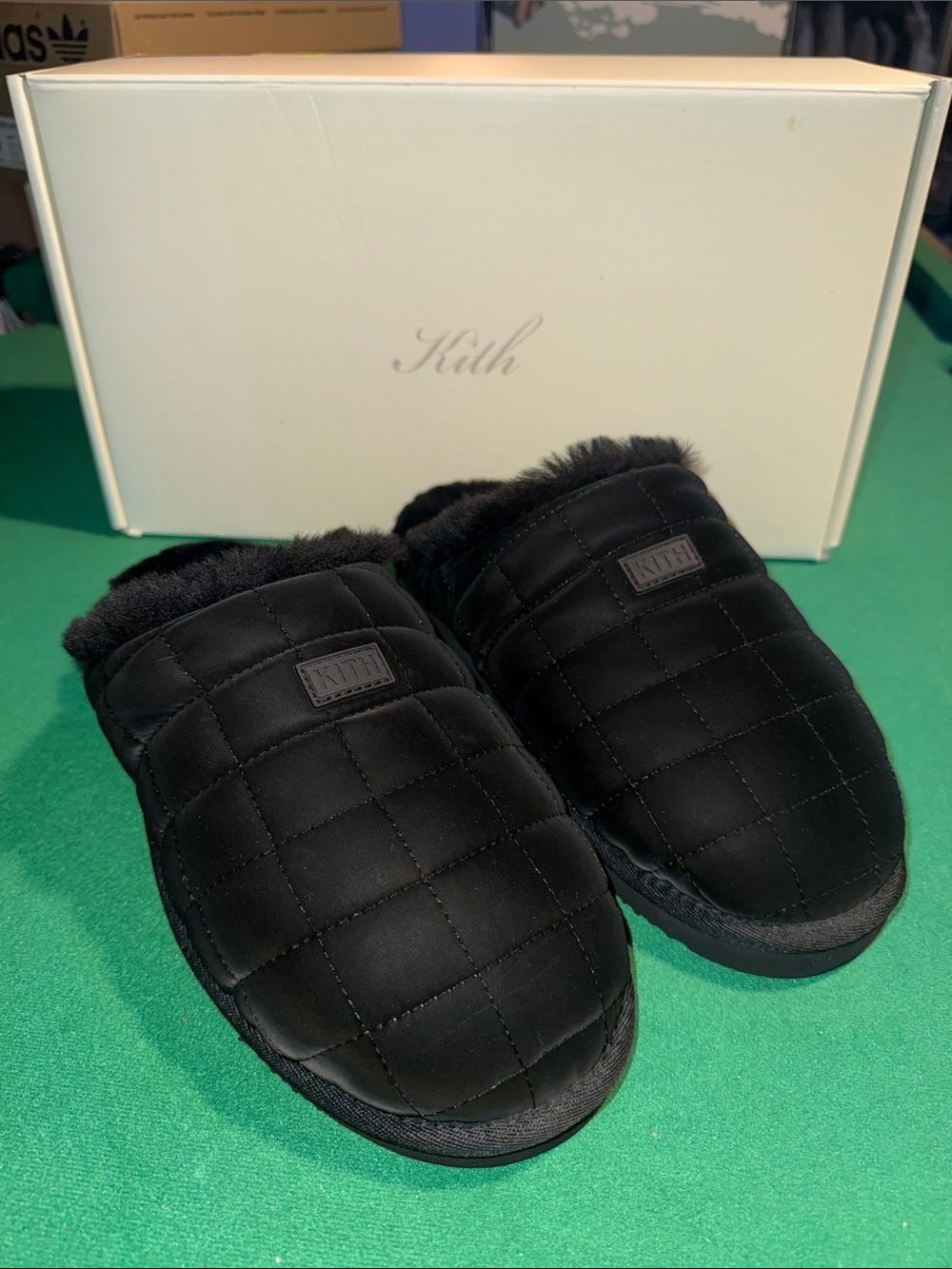 Kith Black Quilted Shearling-Lined Mule Slippers